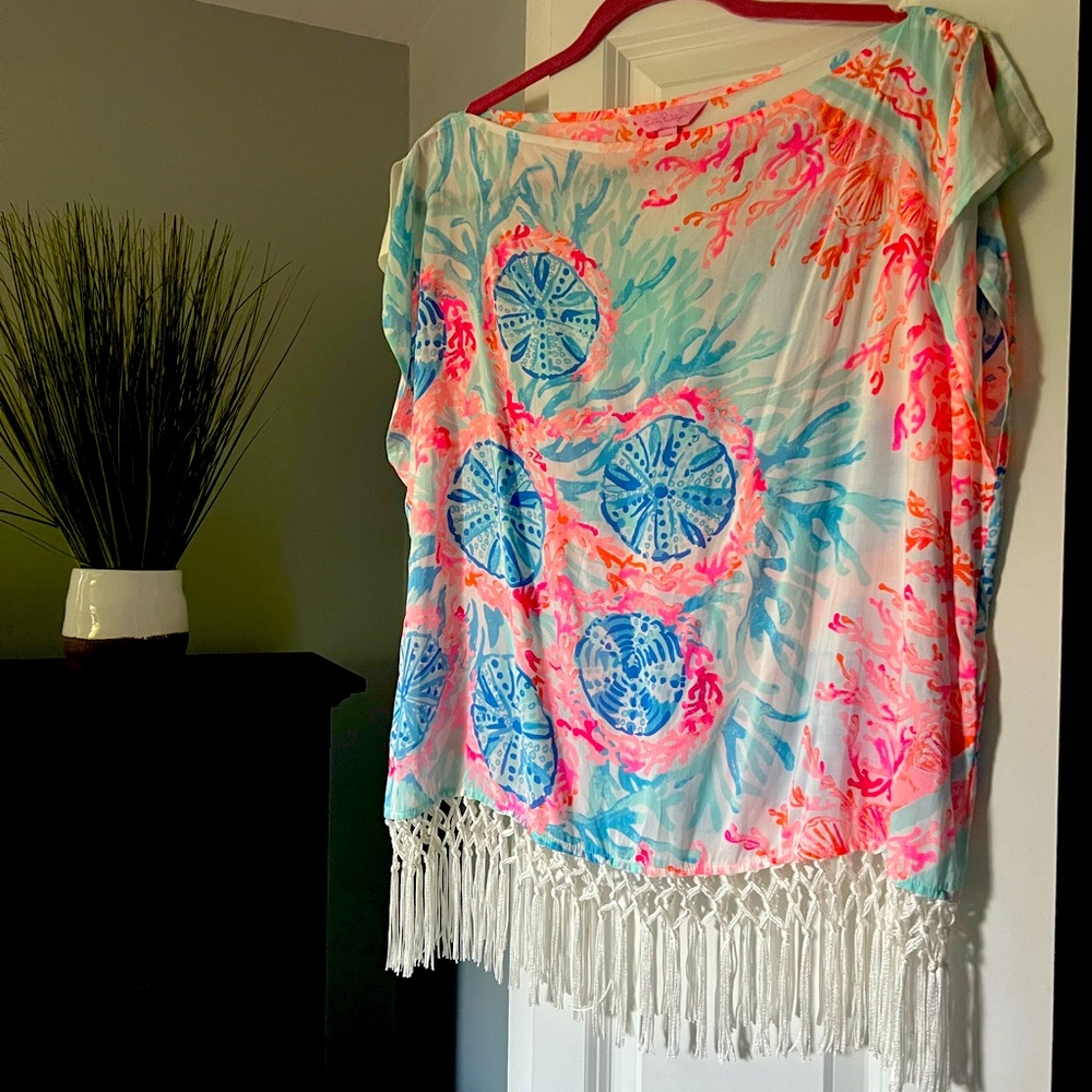Lilly Pulitzer Multicolor Fringe Blouse Size XS EUC Worn Once